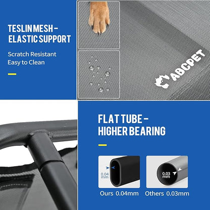 Elevated Dog Bed, Outdoor Dog Bed Large Raised Cooling Pet Beds Cots Waterproof Stable and Easy Assembly, Teslin Fabric with 1.2mm Thick Iron Frame, Breathable, Ultra-Sturdy，Grey, 42”*28“*8”