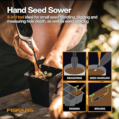 Fiskars Vegetable Garden Tool Set with Vegetable Shears, Seed Sower, Trowel, Cultivator, Weeder, and L/XL Garden Gloves for Indoor or Outdoor Gardening (6 Piece Kit), Gardening Gifts for Women