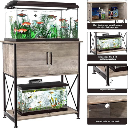 20-29 Gallon Aquarium Stand Metal Frame Fish Tank Stand with Cabinet Storage, for 20 Gallon Long Aquarium,30.7" L*16.5" W Tabletop,330LBS Capacity Grey PG01YGZ