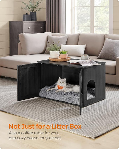 Feandrea Cat Litter Box Enclosure, Litter Box Furniture Hidden with Removable Divider, Indoor Cat House, End Table, 31.5 x 20.9 x 19.7 Inches, Ink Black UPCL002B01