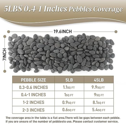 5 lbs Mexican Beach Pebbles, 0.4-1 Inch Natural River Rocks for Indoor Plants Vase Fish Tank Aquarium Fountain, Decorative Stone for Landscaping Garden Paving Walkways Backyard, Grey