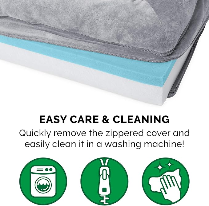 Furhaven Cooling Gel Dog Bed for Medium/Small Dogs w/ Removable Bolsters & Washable Cover, For Dogs Up to 35 lbs - Faux Fur & Velvet Sofa - Smoke Gray, Medium