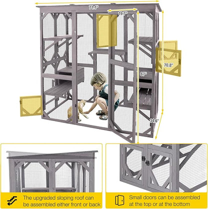 Aivituvin Catio Outdoor Cat Enclosure Large Walk in Cat Kennel Kitten Cage with Platforms and Small Houses