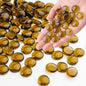 Amber Glass Marbles, 0.97LB Transparent and Smooth Mancala Stones, Yellow Flat Glass Beads for Vases, Mosaic Gem Pebbles for Aquarium Decor, Floral Arrangements Vase Filler and Crafts,Approx.80-100PCS