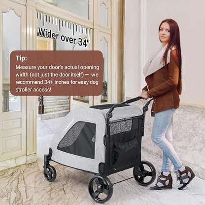 EchoSmile XL Extra Large Dog Stroller - Adjustable Handles,Lightweight Folding Pet Stroller,All-Terrain 4 Wheel for 2 Medium Dogs,Dual Entry Safety Dog Stroller,Capacity 160 lbs,Gray