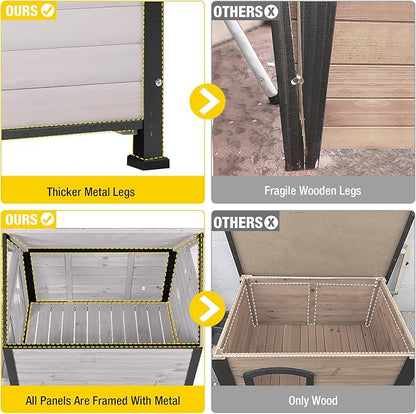 Aivituvin Dog House Outdoor with Metal Frame, Dog Kennel Outside for Small to Medium Breed, 45" Weatherproof Large Dog Shelter with Anti-Chewing Iron Frame, White (45" D x 32.9" W x 32.6" H)