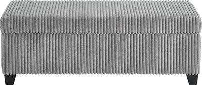 48" Ottoman with Storage, Corduroy Storage Ottoman Bench for Bedroom, End of Bed Bench with Safety Hinge for Living Room, Bedroom, Entryway, Grey