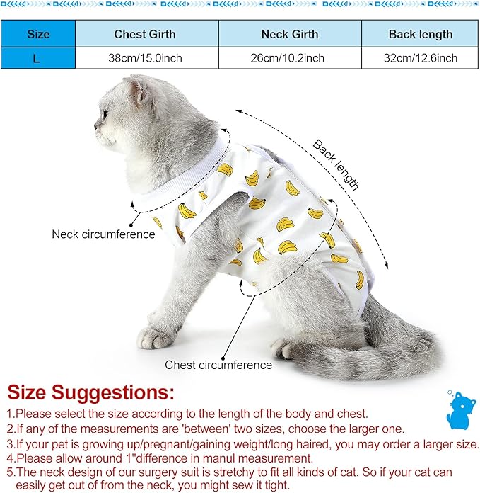 4 Pieces Cat Recovery Suits Body Wraps Breathable Kittens Recovery Clothes for Cats Small Dogs Abdominal Weaning(Banana, Football, Strawberry, Donut,L)
