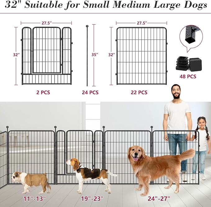 Dog Playpen 32 inch 24 Panels Indoor Outdoor Dog Pen for Medium/Small Dogs Heavy Duty Metal Dog Fence Outdoor for Yard, Puppy Playpen with Door Portable Pet Fence for RV Camping Yard