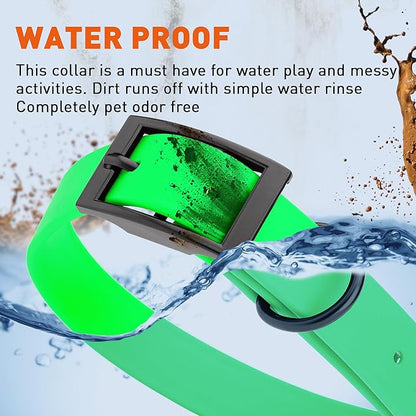 Dogline Biothane Waterproof Dog Collar Strong Coated Nylon Webbing with Black Hardware Odor- Proof for Easy Care Easy to Clean High Performance Fits Small Medium or Large Dogs, Tropical Green