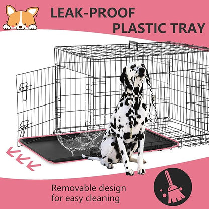 FDW Extra Large Dog Crate Dog Kennel Cage with Double Door,48 inch Folding Metal Wire Dog Cage with Removable Tray&Divider Panel,Pet Crate for Large Dogs,Black