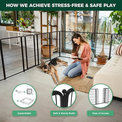 FXW Homeplus Unleashed Indoor Dog Playpen - Stress-Free and Safe Play, Heavy Duty 45 Inch 16 Wire Panels Dog Pen for Large Dogs, Black│Patented