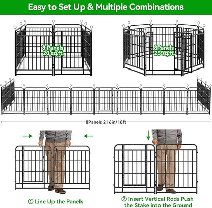 Dog Playpen Outdoor 8 Panels Heavy Duty Dog Fence 32" Height with Thick Pipe Anti-Rust with Doors Portable for RV Camping Yard, Total 18FT, 25 Sq.ft, Snowy Black