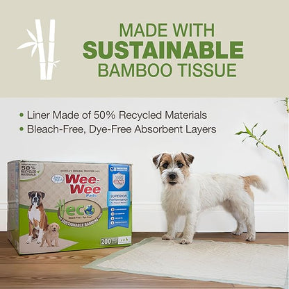 Four Paws Wee-Wee Superior Performance Bamboo Pee Pads for Dogs, Earth Friendly Dog & Puppy Potty Training Pads, Crate Liners, Housebreaking Supplies, 22" x 23" (14 Count)