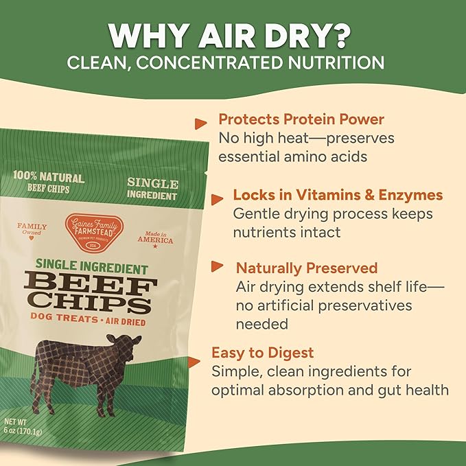 Gaines Family Farmstead Beef Chips for Dogs – 6 oz, Natural Single-Ingredient Dog Treats, High-Protein Rawhide-Free Chews, Healthy Grain-Free Snacks, Made in USA