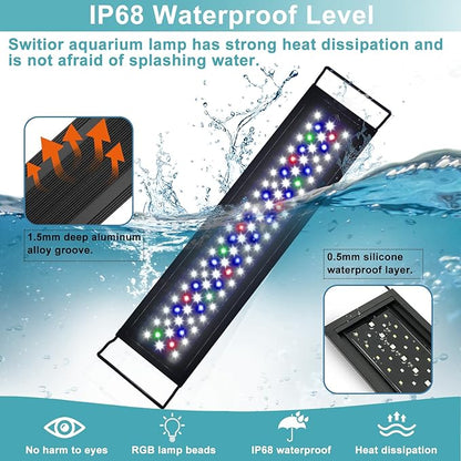 24/7 LED Aquarium Light, IP68 Waterproof Extendable Bracket Fish Tank Light with Timer, 7 Colors, 10 Level Adjustable Brightness, DIY Mode Full Spectrum Aquarium Plant Light for 36-42 Inch Fish Tank