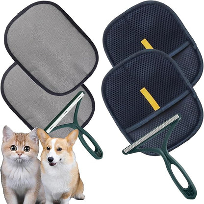 2-Pack Pet Hair Removal Gloves with A Hair/Lint Removal Tool – Remove Cat/Dog Fur from Clothing, Furniture, Car Seats, Bedding & Carpet – Reusable & Washable Lint Hair Remover for Pet Owners