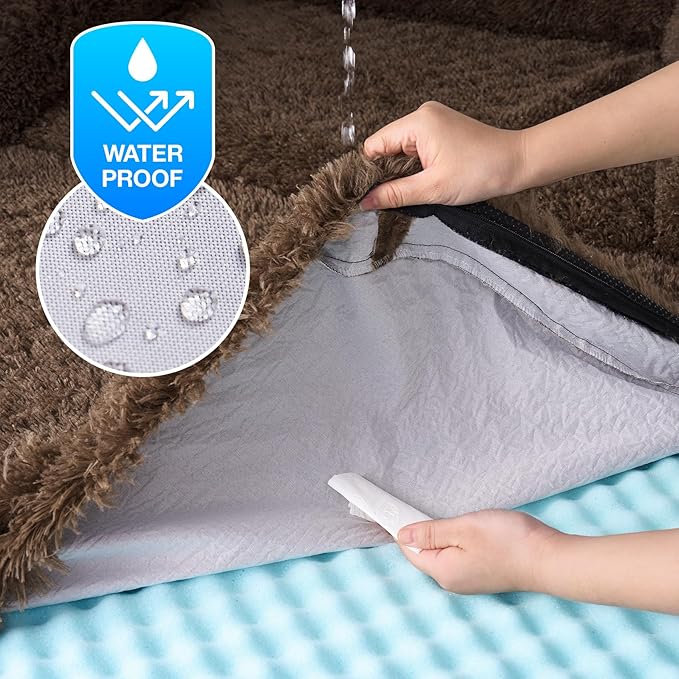 EHEYCIGA Foldable Human Dog Bed, Orthopedic Memory Foam Human Sized Dog Bed, Waterproof Pet Bed for People, Faux Fur Pet Couch for Adult, Brown, 72"x44"x11"