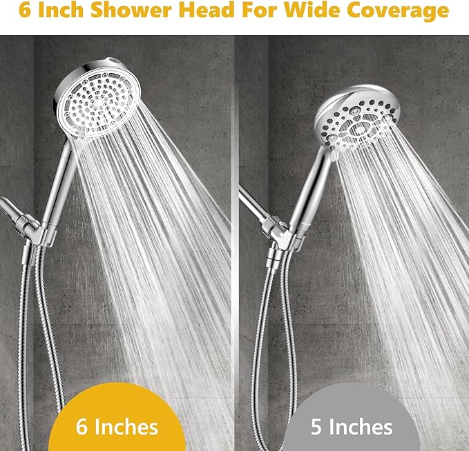 Filtered Shower Head with Handheld, Huge 6-Inch High Pressure Detachable Showerhead with Filters, Premium Chrome Water Softener Shower Head for Hard Water, Built-in Power Wash to Clean Tub and Pets