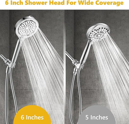 Filtered Shower Head with Handheld, Huge 6-Inch High Pressure Detachable Showerhead with Filters, Premium Chrome Water Softener Shower Head for Hard Water, Built-in Power Wash to Clean Tub and Pets