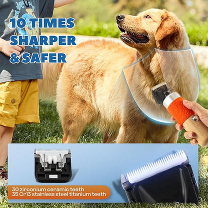 200W Pet Grooming Clippers for Thick Heavy Coats, 2000-6000rpm Stepless Speed Control & 10ft Power Cord, Low Noise< 50db, Dog Trimmer Kit with Extra Detachable Blade & 2 Limit Combs of 4 Sizes