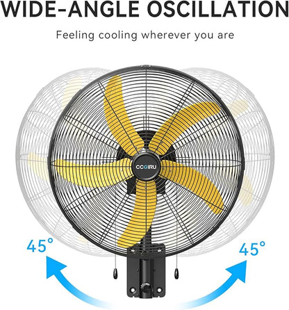 5000 CFM 20" Wall Fan Oscillating, Professional Industrial Wall Mount Fan with 3 Speed for Warehouse, Factory, Workshops, and Garage, UL Listed