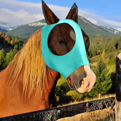 Frienda 4 Pcs Horse Fly Masks with Ears Head Fly Masks for Horses Smooth Elastic UV Protection Cover from Summer Insect Pests(Medium,Black, Gray, Blue, Mint Green)