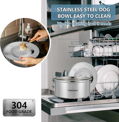 Dog Water Bowl No Spill,3L/101oz Large Spill Proof Water Bowl for Dogs, Stainless Steel Slobber Stopper Slow Drinking Dog Bowl Anti Splash Pet Water Dispenser for Messy Drinkers