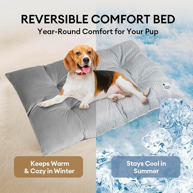 FUNNY FUZZY 2 in 1 Dog Bed Crate Pad Mat, Washable Reversible Floor Sleeping Mats,Fluffy Kennel Pad for Medium Sized Dog,Indoor Cats,Sleeping Mattress, 29.9" × 18.9", Light Grey