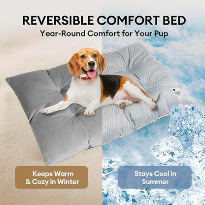 FUNNY FUZZY 2 in 1 Dog Bed Crate Pad Mat, Washable Reversible Floor Sleeping Mats,Fluffy Kennel Pad for Medium Sized Dog,Indoor Cats,Sleeping Mattress, 29.9" × 18.9", Light Grey