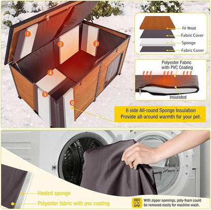 Aivituvin 59" Large Dog House 100% Insulated Dog Kennel with Liner for Winter,Waterpoof for Outdoor & Indoor Use.