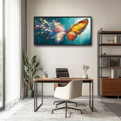 Extra Large Framed Abstract Butterfly Wall Art,Colorful Graffiti Wall Decor,Splashing Wings Pictures for Living Room,Canvas Print Painting Modern Artwork Bedroom Office Bathroom Home Decor 60L x30W