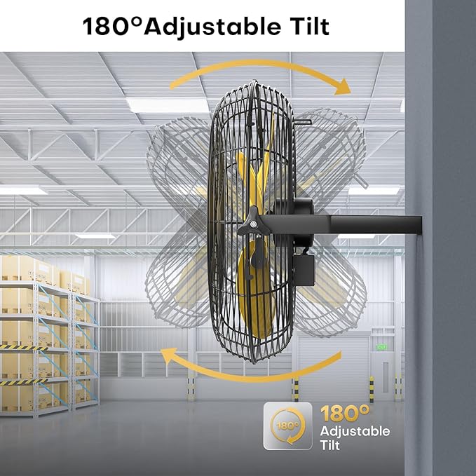 18 Inch Industrial Wall Fan, 4800 CFM Metal Wall Mount Fans with Poweful Motor, 3 Speed, Heavy Duty Fan Indoor for Covered Patio, Greenhouse, Gazebo, and Garage, UL Listed