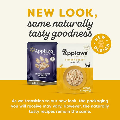 Applaws Natural Wet Cat Food in Broth, Limited Ingredient Wet Cat Food Pouches, No Additives, Made with Natural Ingredients, Chicken Breast in Broth (12 x 5.3oz Pouches)