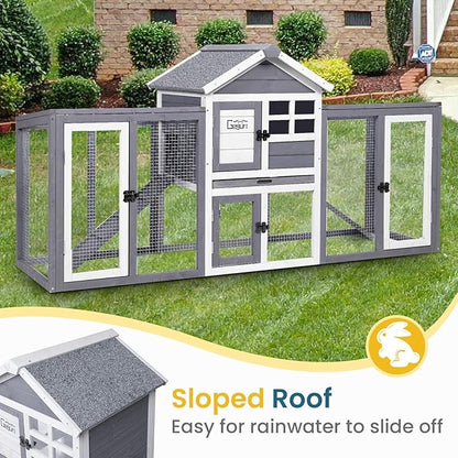 GEGURI Wooden Rabbit Hutch, Indoor Outdoor Chicken Coop Bunny Cage with Waterproof Roof