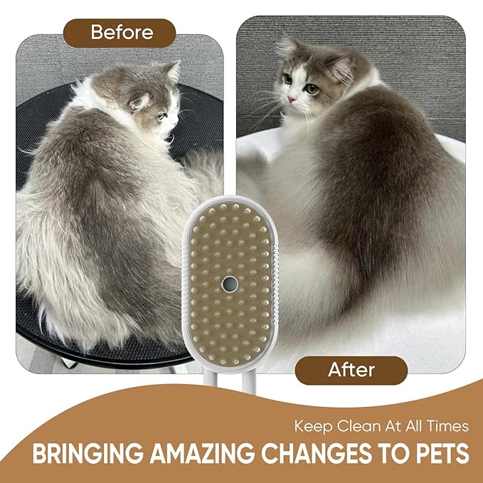 4-in-1 Cat Steam Brush for shedding – Self-Cleaning Comb for Long and Short Hair Cats and Dogs, Steam Pet Brush for Hair Removal, Vibrating Message, Grooming & Relaxation (White)