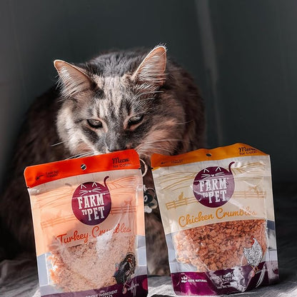 Farm To Pet Cat Treat Crumbles | Single Ingredient Chicken and Turkey, Chicken Snacks - Healthy Treats for Indoor Cats| Kitten Treats - Cat Products (Mix with Wet/Dry Food)