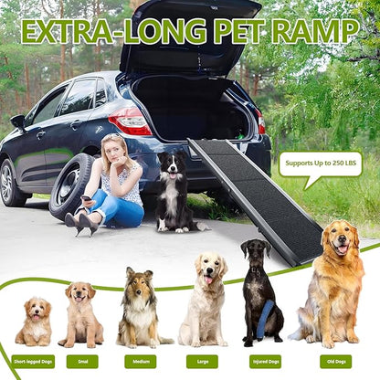 Dog Ramp for Cars SUV Truck-17.3x71in Heavy Duty Foldable Wide Outdoor Pet Stairs with Non-Slip Surface Portable Folding Design for Large Dogs Up to 250lbs (71" L x 17.3" W)