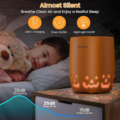 Air Purifiers for Home Bedroom up to 1076ft², True HEPA Air Filters Dust Pets Smoke Hair, 3 Fan Speeds Quiet, Timer Settings, Rechargeable Air Cleaner Office, Bedroom, Pets, Car(Orange)