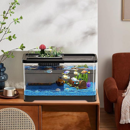 Fish Tank Starter Kit - Small Aquarium | Fish Tank Starter Kit With Filter And Light | Gallon Small Aquarium | Underwater Landscape Decoration, Compact Glass Aquariums Set For Den Living Room Dorm Kid