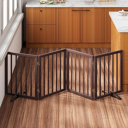 Freestanding Dog Gate Folding Brown Dog Gates for The House Doorways Stairs Pet Gates for Dogs, Doogie Puppy Fence Gate