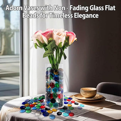 1LB Mix Glass Marbles, Transparent and Smooth Flat Glass Beads for Vases, Mosaic Gem Pebbles for Aquarium Decor, Floral Arrangements, Mancala Stones, Vase Filler and Crafts(Approx. 80-100 PCS)