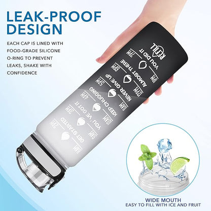 Enerbone Water Bottle, Leakproof BPA & Toxic Free, Motivational Water Bottle with Times to Drink and Straw, Fitness Sports Water Bottle with Strap for Office, Gym, Outdoor Sports