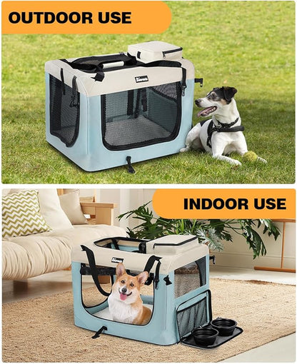 Extra Large Dog Crate with 2 Foldable Bowl, 36 Inch Collapsible Travel Dog Crate Kennel with Soft Blanket for Medium Dogs,Indoor & Outdoor (36" L x 25" W x 25" H, Blue)