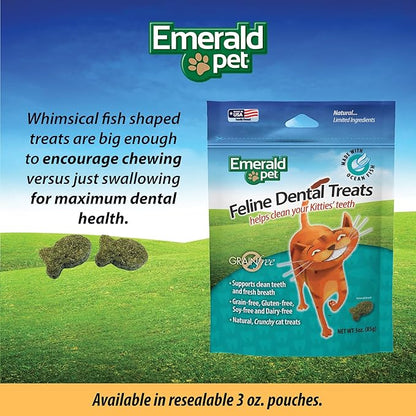 Feline Dental Treats — Tasty and Crunchy Cat Dental Treats Grain Free — Natural Dental Treats to Clean Cat Teeth, Freshen Cat Breath, and Reduce Plaque and Tartar Buildup — Ocean Fish Treats, 3 oz