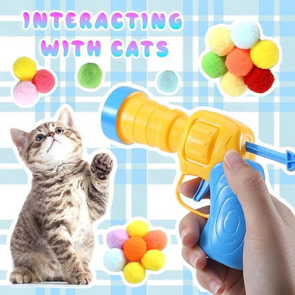 21Pcs Cat Ball Toy Launcher - Includes 20 Colorful Plush Cat Balls and Exciting Launcher Set，Funny Interactive Cat Toys for Bored Indoor Adult Cats, Cute Kitten Kitty Toys