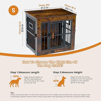 Gardner Pet Dog Crate Furniture for Small Dogs, 27.2 Inch Dog Kennel Indoor, Wooden Dog Cage End Table, Heavy Duty Dog Crate, Rustic Brown