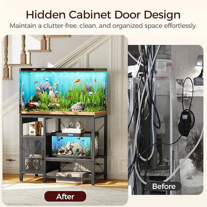 40-50 Gallon Fish Tank Stand, Aquarium Stand with Power Outlet and Storage Cabinet, Heavy Duty Tank Stand Suitable for Turtle Tank, Reptile Terrarium, for Home Office, Black FTBK50E01