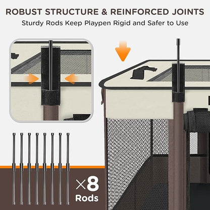 Foldable Pet Kitten Playpen, Upgrade Waterproof Portable Cat Dog Playpen Kennel Tent for Small Dog Cat, Removable Shade Cover, Come with Free Carrying Case, Indoor Outdoor Use for Small Pet, Brown