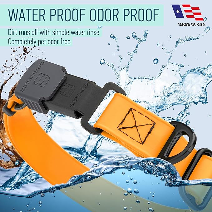 Dogline Biothane Waterproof Dog Collar with Herm Sprenger Stainless Steel Quick Release Buckle – Heavy Duty Tactical Durable Collar for Dogs – Comfortable and Safe Pet Collar, W 1" L 15-25", Tangerine